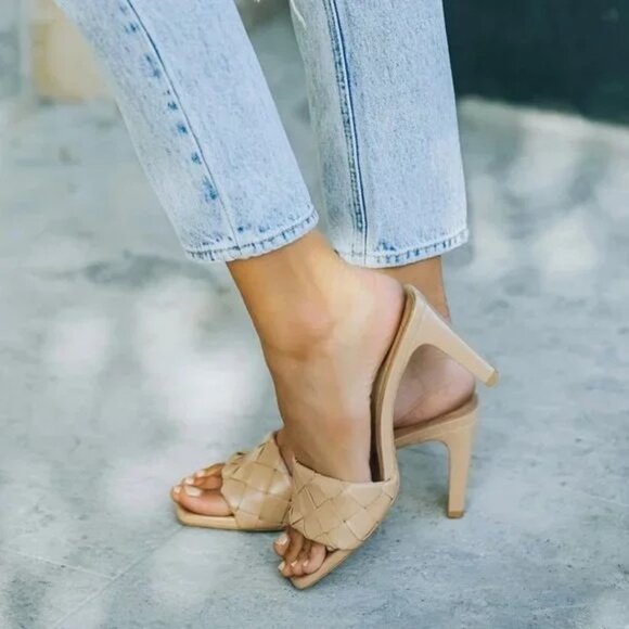 My Delicious Venture‎ Nude Weaved Braided Slip On Slide Heel Sandals - Size 10 - Picture 10 of 10